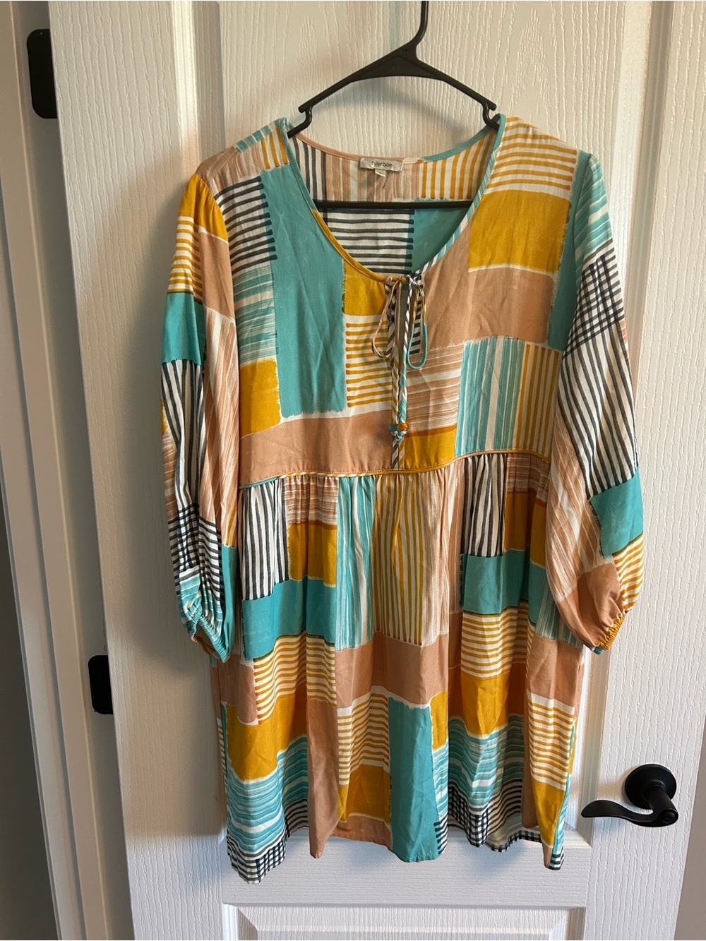Tyler Boe Striped Patchwork Tunic - Teal, Mustard, Peach